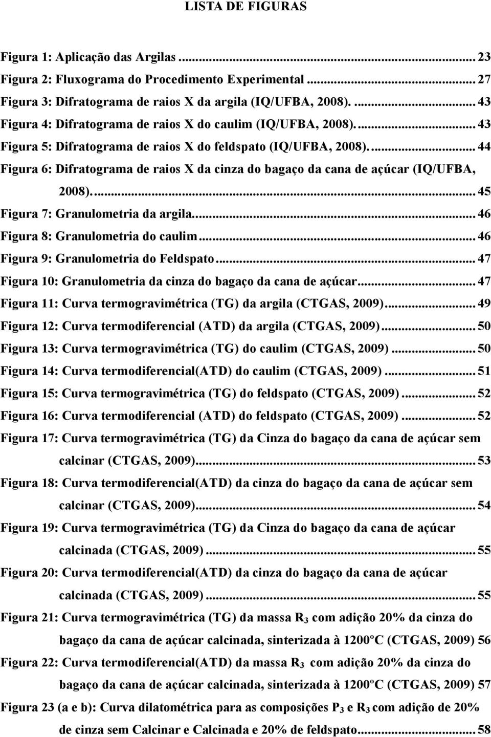 .. 44 Figura 6: Difratograma de raios X da cinza do bagaço da cana de açúcar (IQ/UFBA, 2008)... 45 Figura 7: Granulometria da argila... 46 Figura 8: Granulometria do caulim.