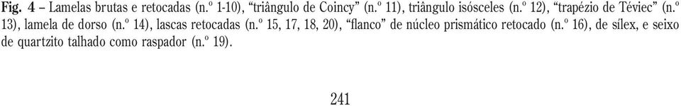 º 13), lamela de dorso (n.º 14), lascas retocadas (n.