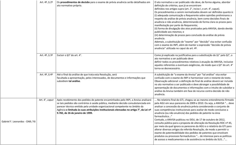 Os procedimentos a serem normatizados devem ser definidos quanto à: (i) adequada comunicação a Requerente sobre opiniões preliminares a respeito da análise de prévia anuência, bem como decisões