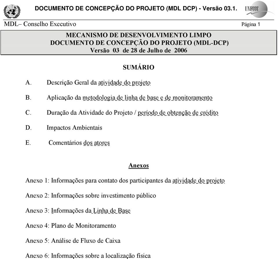 Descrição Geral da atividade do projeto B. Aplicação da metodologia de linha de base e de monitoramento C. Duração da Atividade do Projeto / período de obtenção de crédito D.