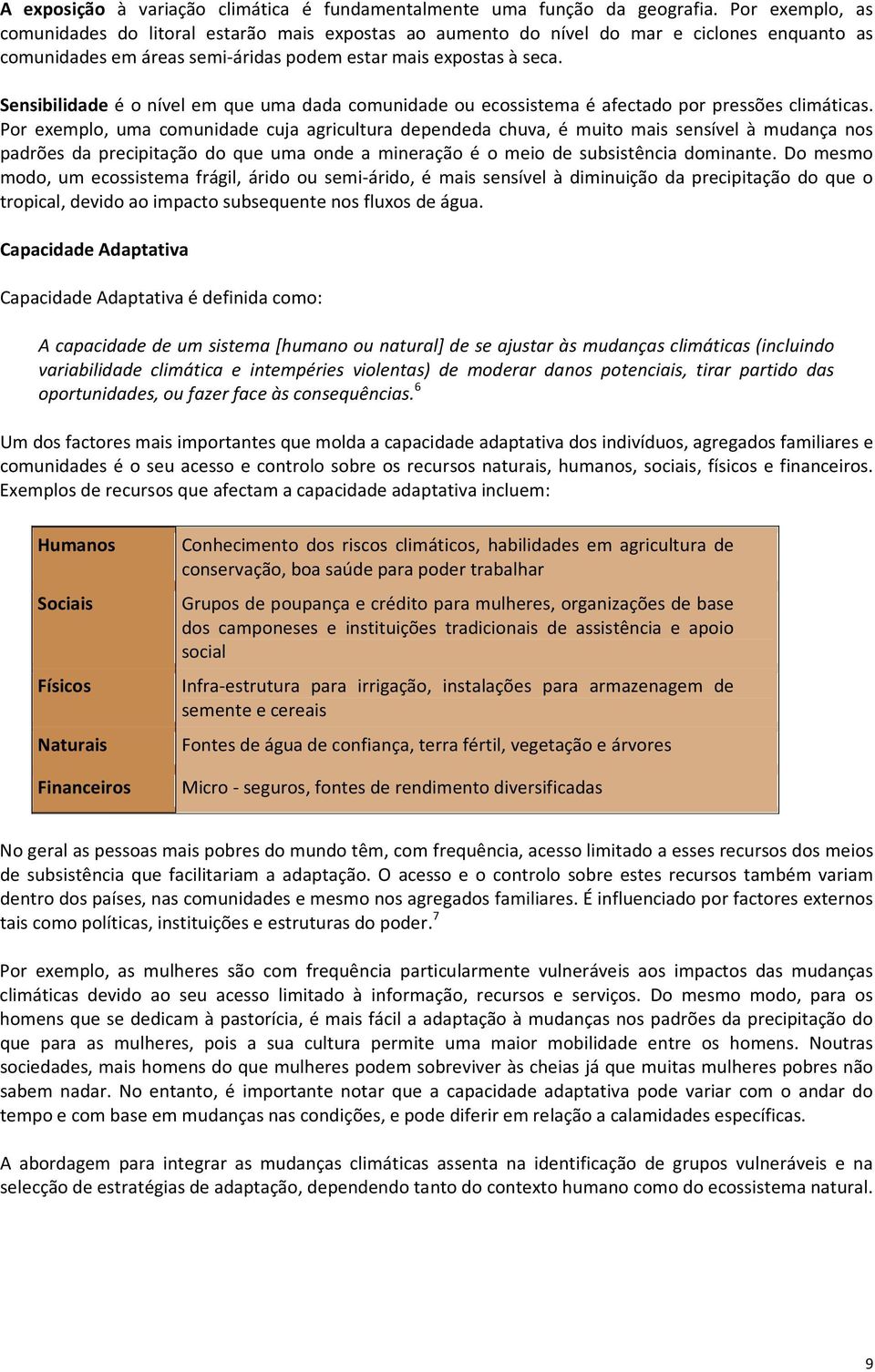 Sensibilidade é o nível em que uma dada comunidade ou ecossistema é afectado por pressões climáticas.