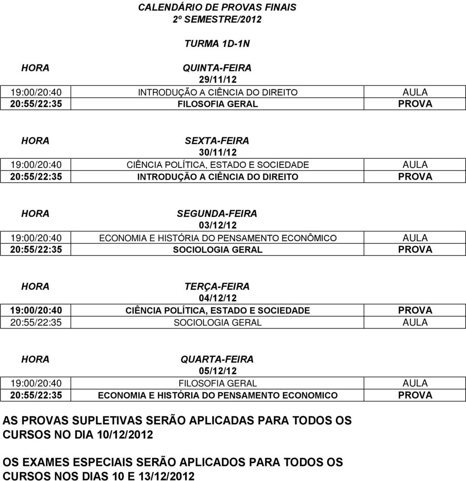 PENSAMENTO ECONÔMICO AULA 20:55/22:35 SOCIOLOGIA GERAL PROVA 19:00/20:40 CIÊNCIA POLÍTICA, ESTADO E SOCIEDADE PROVA