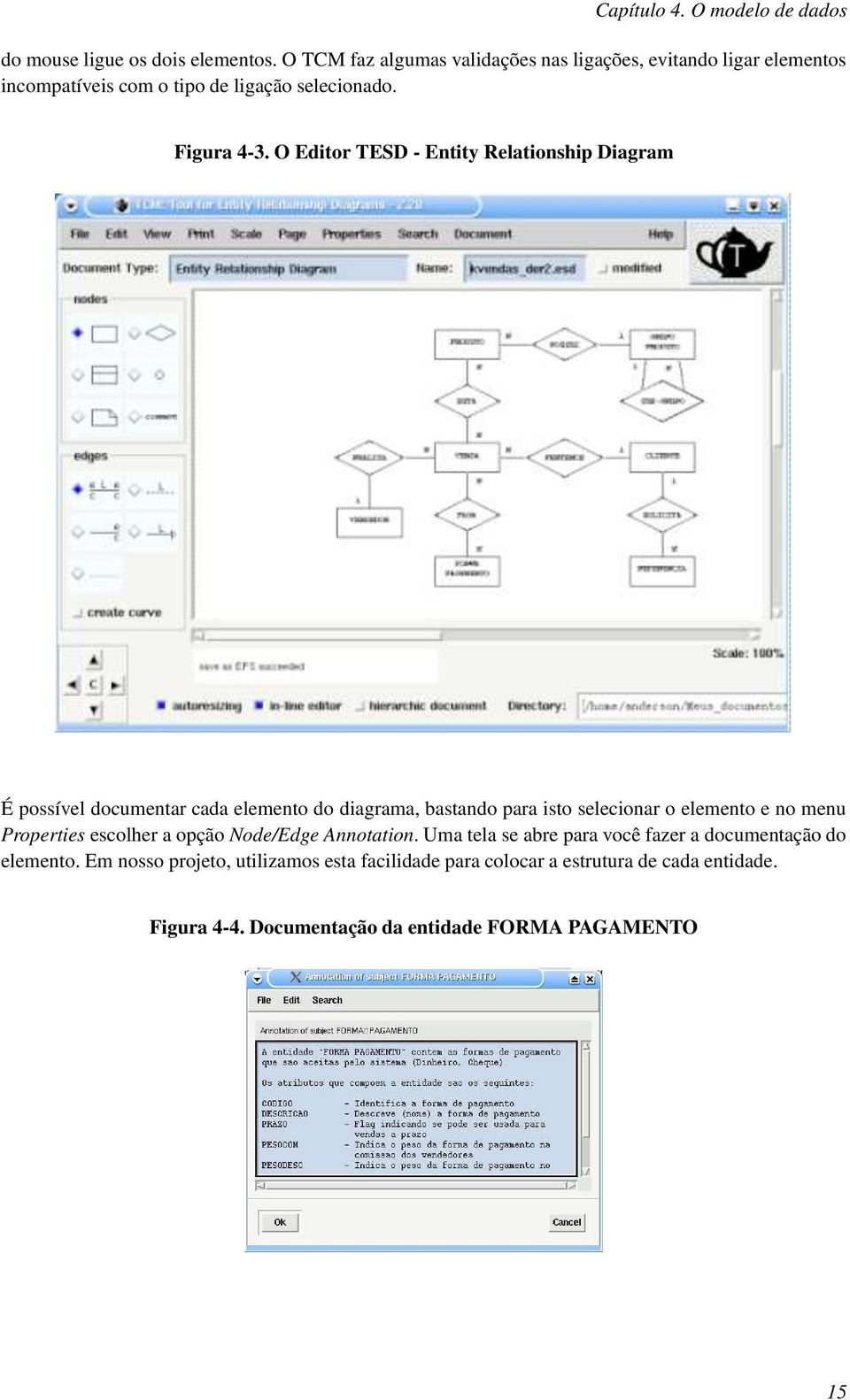 O Editor TESD - Entity Relationship Diagram É possível documentar cada elemento do diagrama, bastando para isto selecionar o elemento e no menu