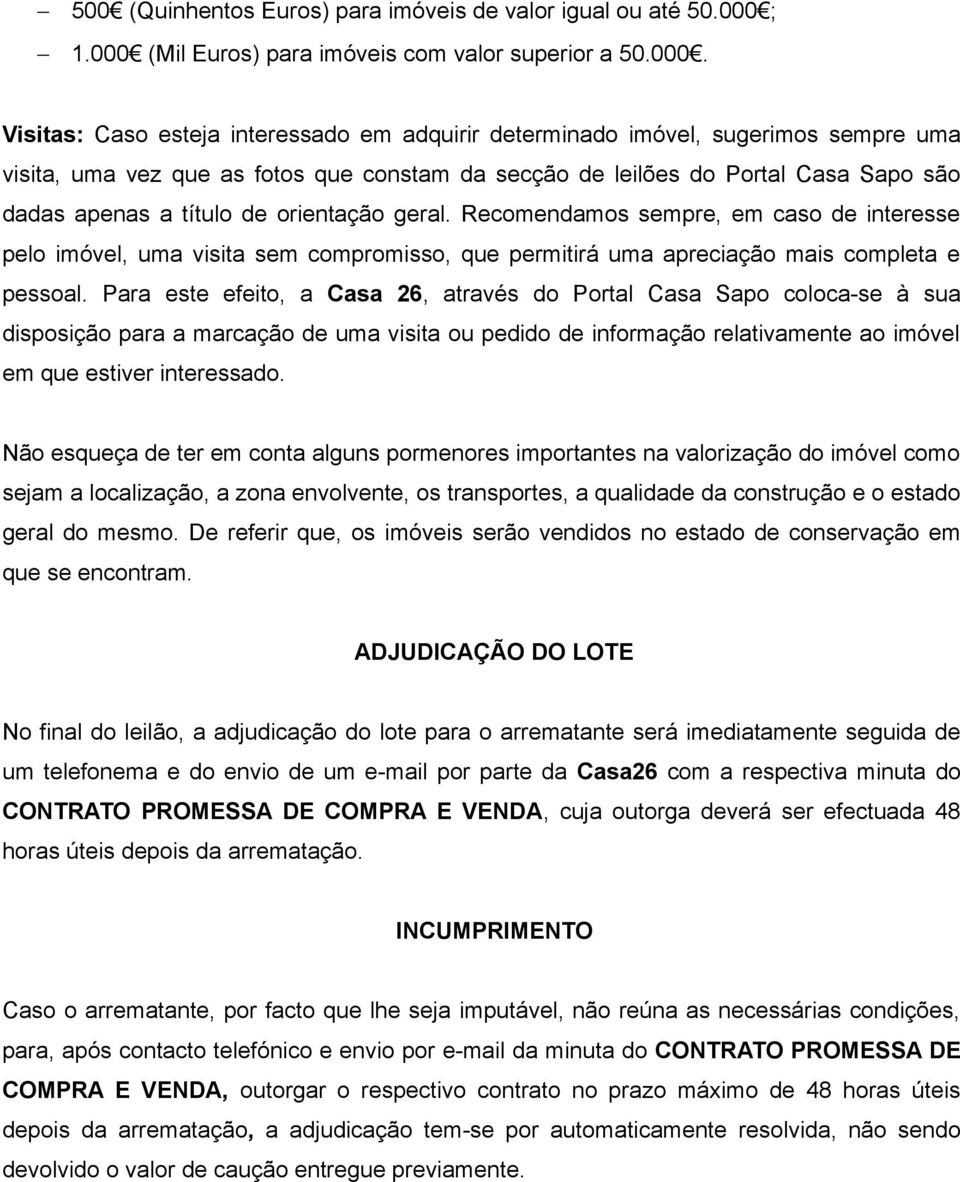 (Mil Euros) para imóveis com valor superior a 50.000.