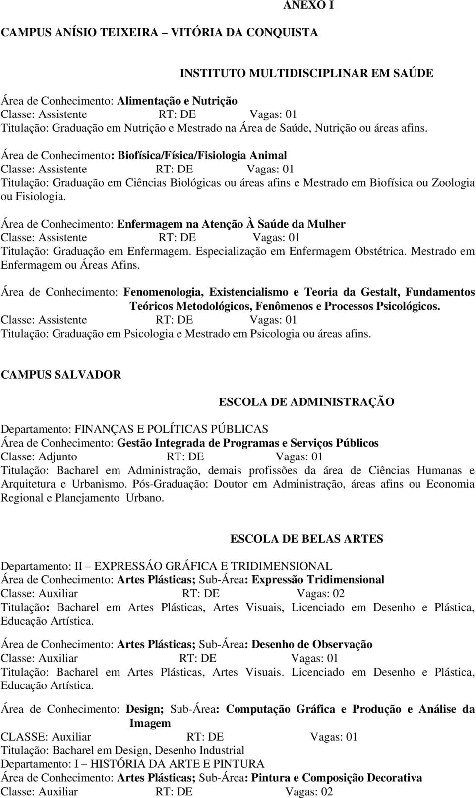 Área de Conhecimento: Enfermagem na Atenção À Saúde da Mulher Titulação: Graduação em Enfermagem. Especialização em Enfermagem Obstétrica. Mestrado em Enfermagem ou Áreas Afins.