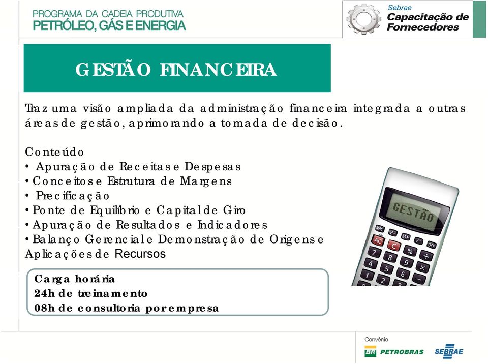 Conteúdo Apuração de Receitas e Despesas Conceitos e Estrutura de Margens Precificação Ponte de Equilíbrio