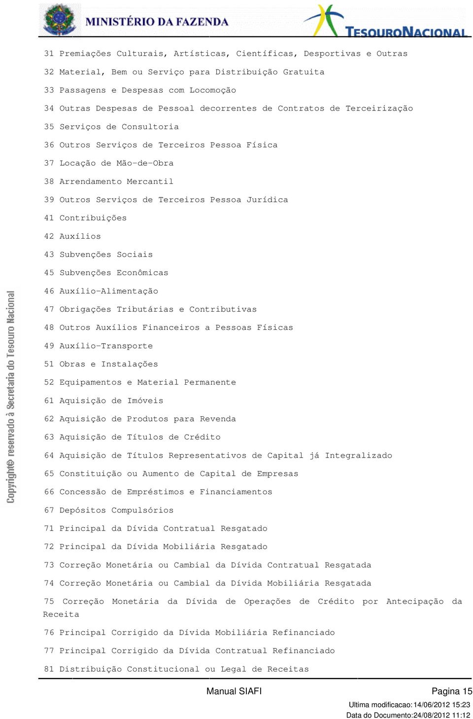 Pessoa Jurídica 41 Contribuições 42 Auxílios 43 Subvenções Sociais 45 Subvenções Econômicas 46 Auxílio-Alimentação 47 Obrigações Tributárias e Contributivas 48 Outros Auxílios Financeiros a Pessoas