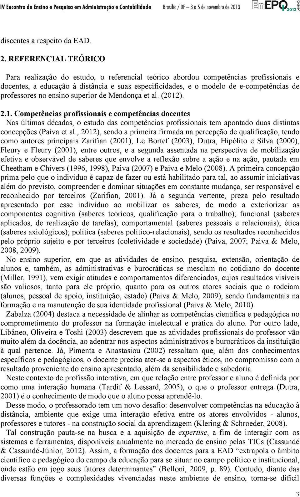 professores no ensino superior de Mendonça et al. (2012