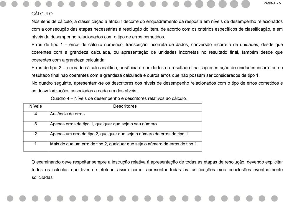 Erros de tipo 1 erros de cálculo numérico, transcrição incorreta de dados, conversão incorreta de unidades, desde que coerentes com a grandeza calculada, ou apresentação de unidades incorretas no