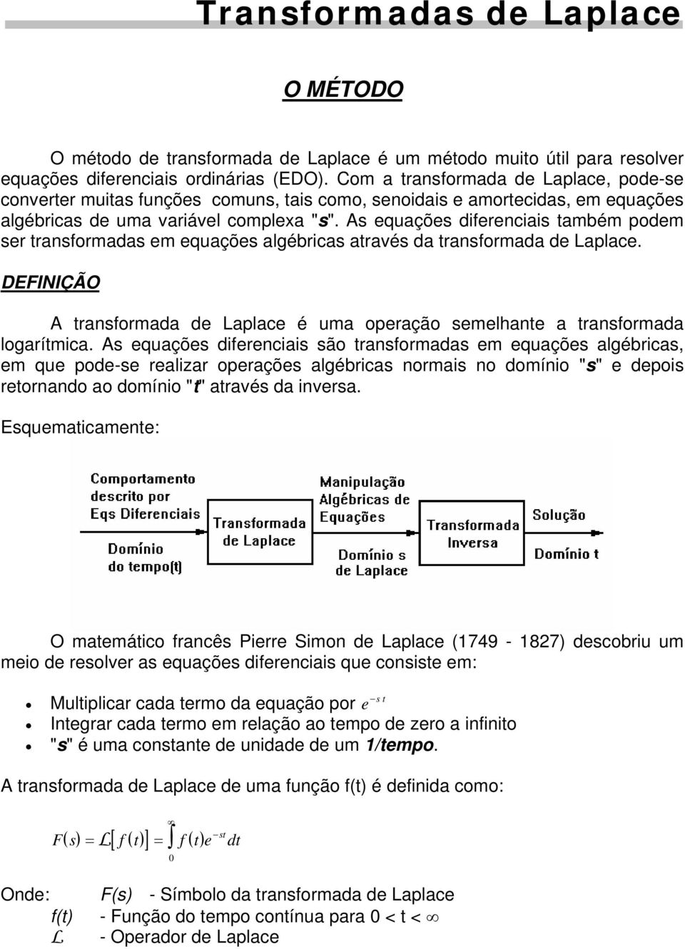 DEFINIÇÃO rformd de plce é um operção emelhe rformd logrímic. equçõe diferecii ão rformd em equçõe lgébric, em que pode-e relizr operçõe lgébric ormi o domíio "" e depoi reordo o domíio "" rvé d iver.