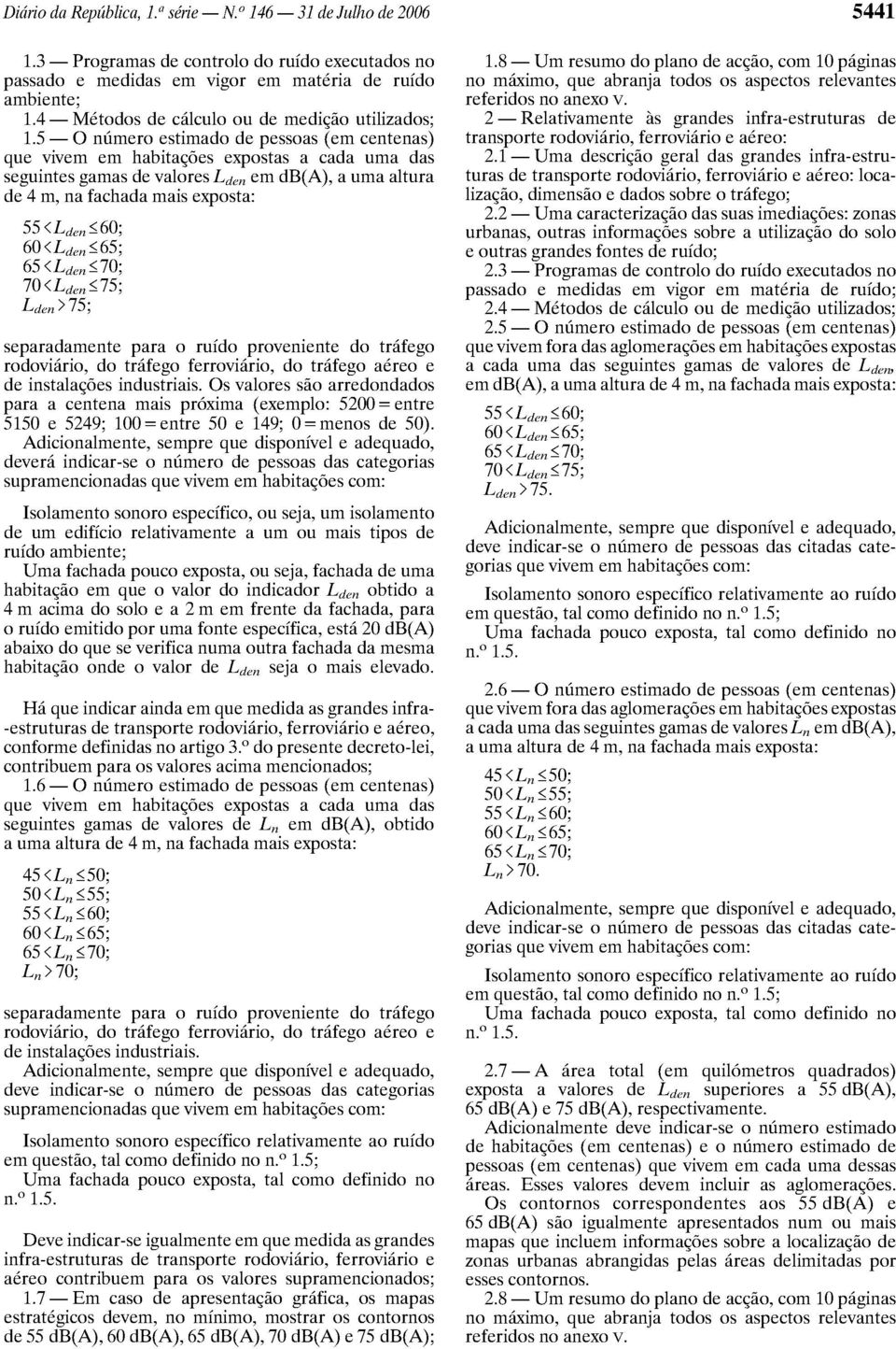 5-0 numero estimado de pessoas (em centenas) que vivem em habitacoes expostas a cad a uma das seguintes gamas de valores Lden em db(a), a uma altura de 4 m, na fachada mais exposta: 55<Lden~60;