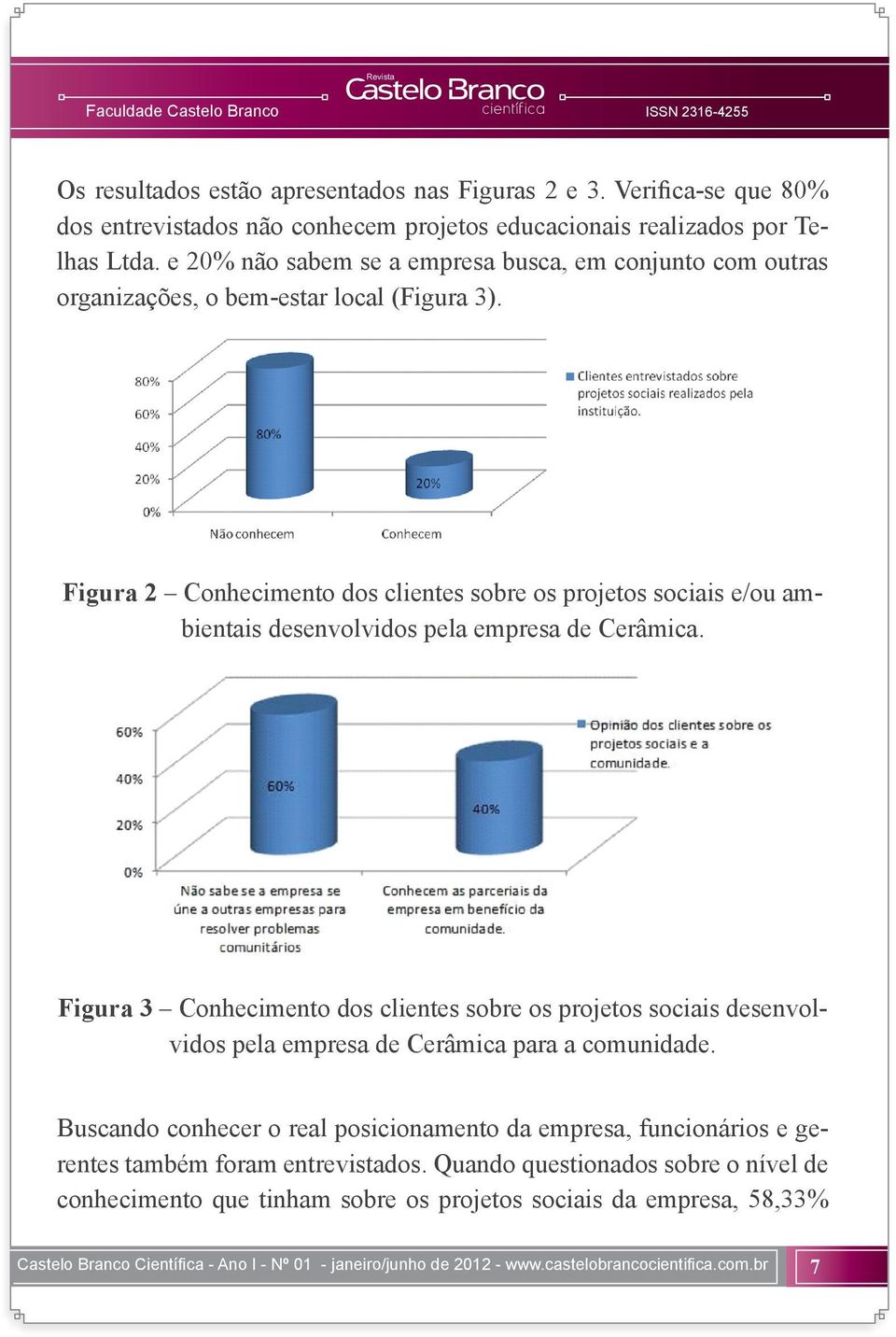 Figura 2 Conhecimento dos clientes sobre os projetos sociais e/ou ambientais desenvolvidos pela empresa de Cerâmica.