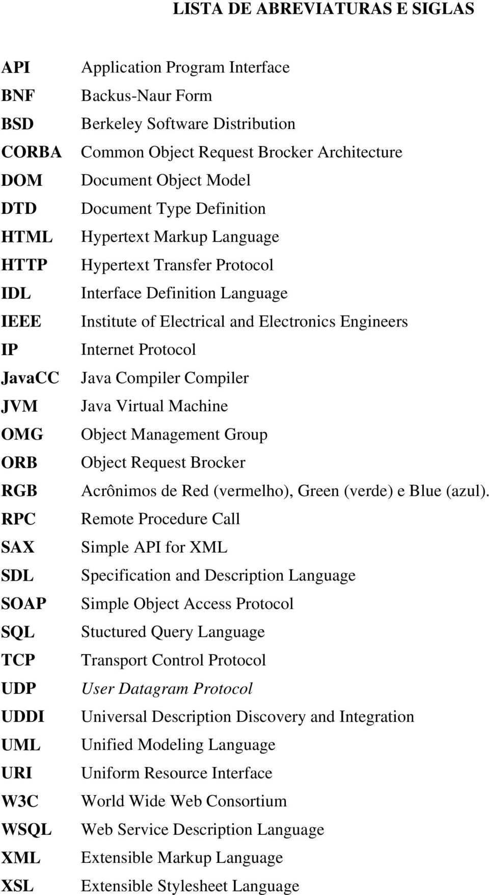 Interface Definition Language Institute of Electrical and Electronics Engineers Internet Protocol Java Compiler Compiler Java Virtual Machine Object Management Group Object Request Brocker Acrônimos