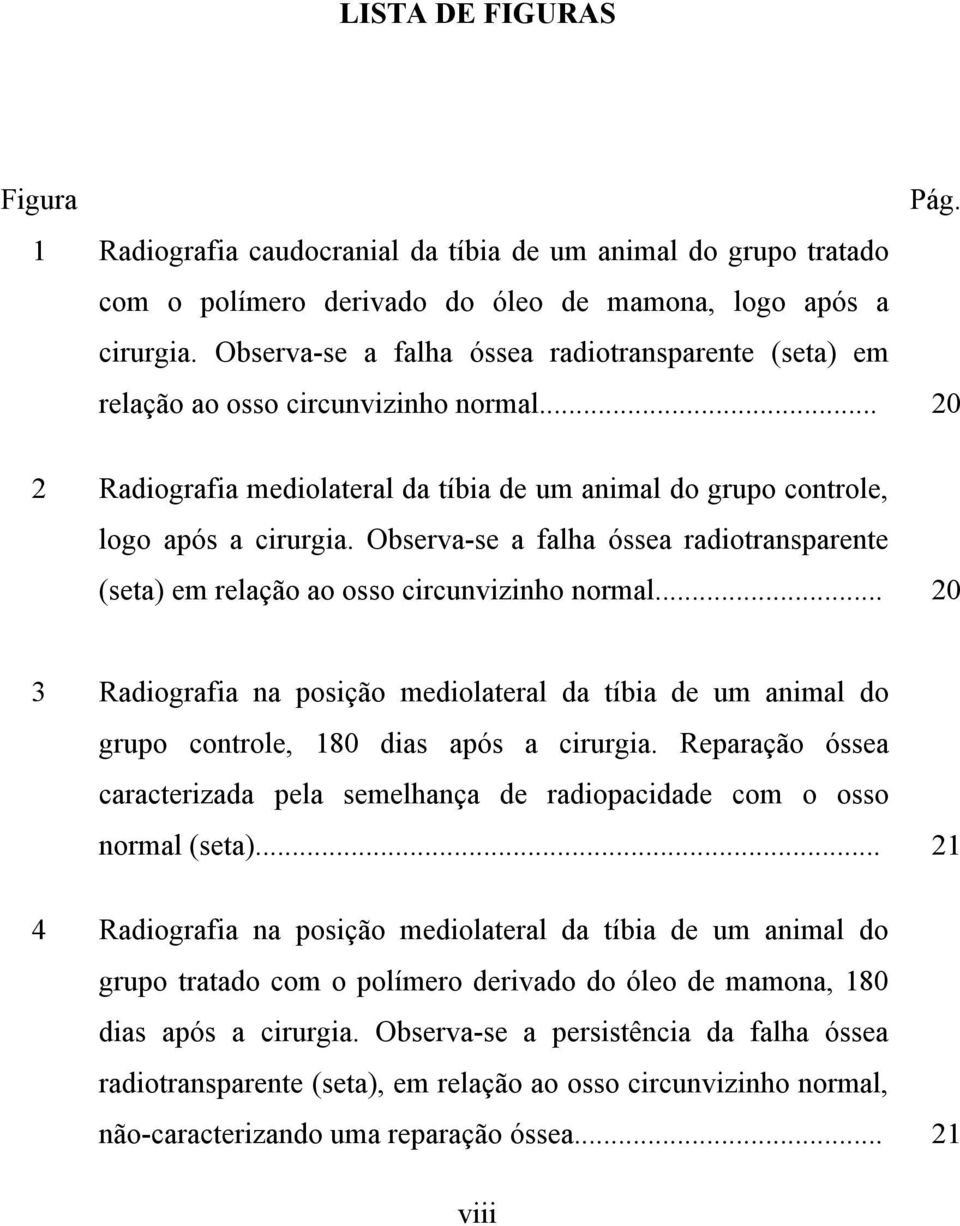 Observa-se a falha óssea radiotransparente (seta) em relação ao osso circunvizinho normal... 20 3 Radiografia na posição mediolateral da tíbia de um animal do grupo controle, 180 dias após a cirurgia.