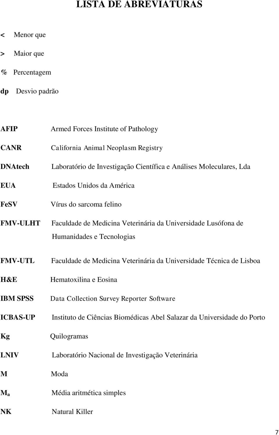 Humanidades e Tecnologias FMV-UTL H&E IBM SPSS ICBAS-UP Kg LNIV M M a NK Faculdade de Medicina Veterinária da Universidade Técnica de Lisboa Hematoxilina e Eosina Data Collection Survey