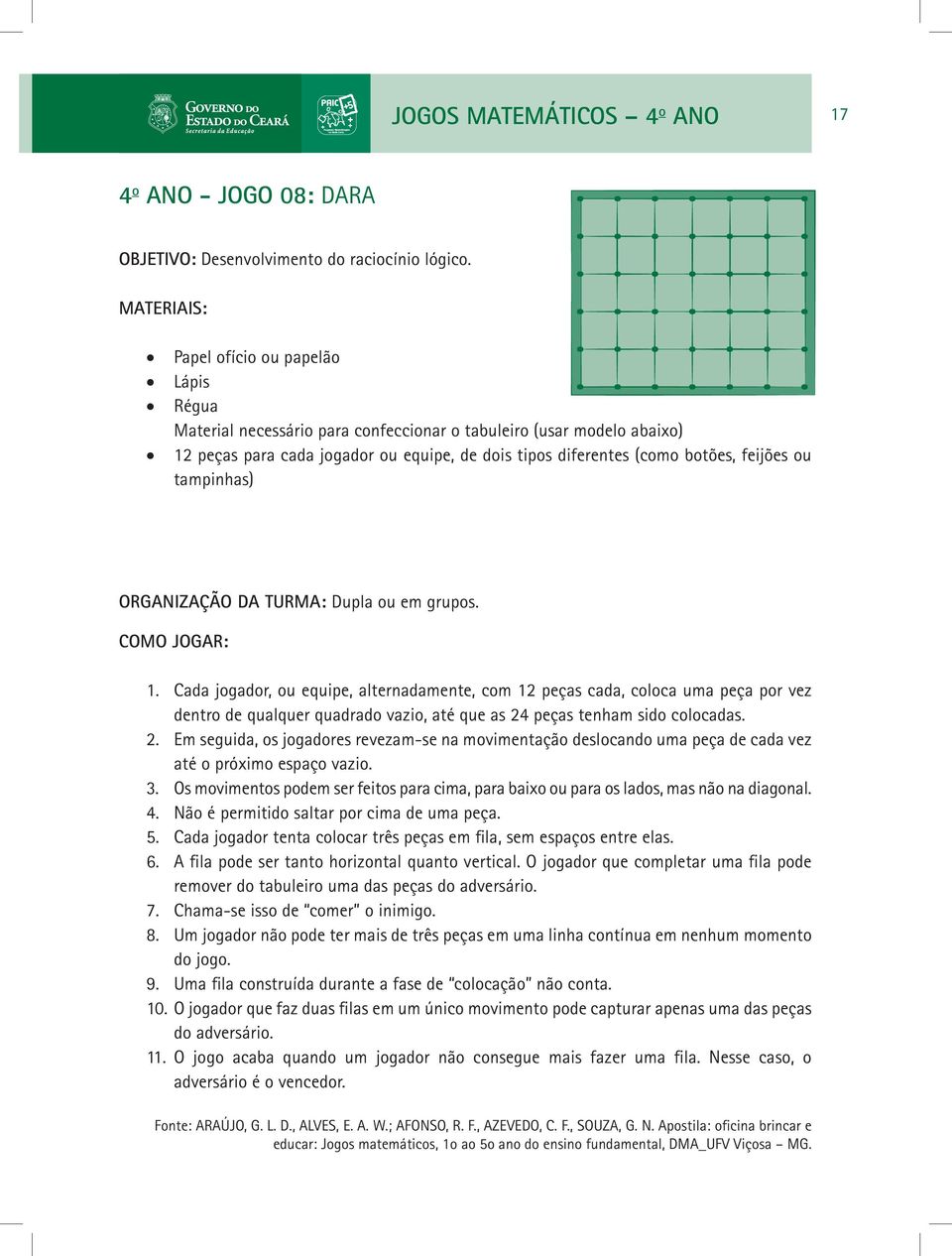 feijões ou tampinhas) ORGANIZAÇÃO DA TURMA: Dupla ou em grupos. COMO JOGAR: 1.