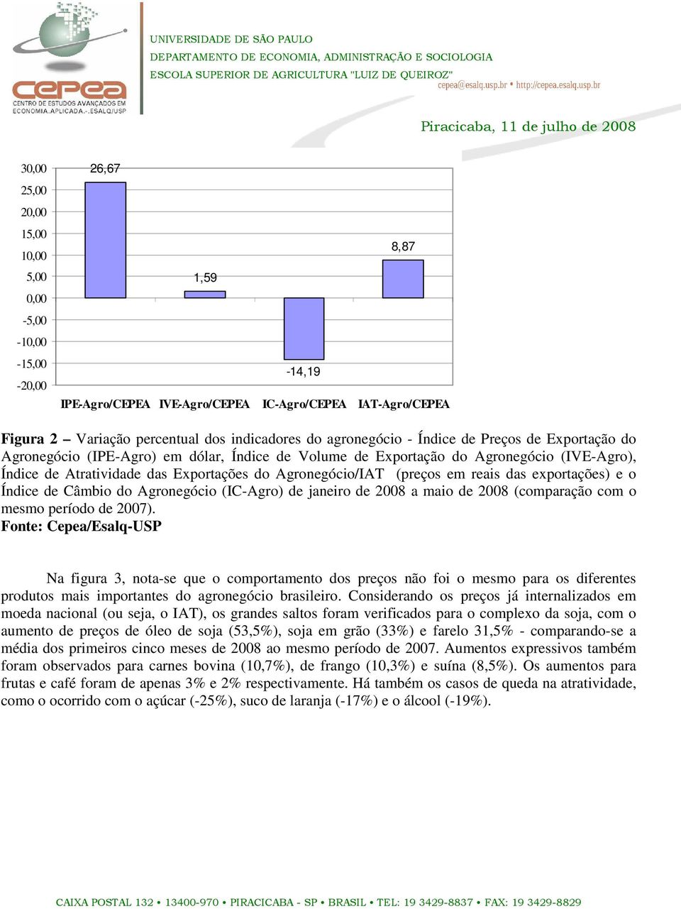 e o Índice de Câmbio do Agronegócio (IC-Agro) de janeiro de 28 a maio de 28 (comparação com o mesmo período de 27).