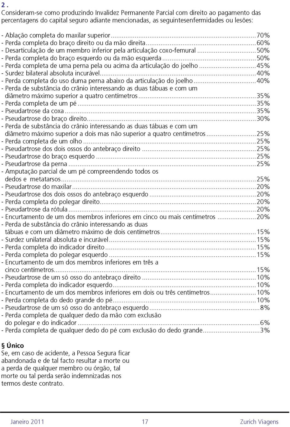 ..50% - Perda completa do braço esquerdo ou da mão esquerda...50% - Perda completa de uma perna pela ou acima da articulação do joelho...45% - Surdez bilateral absoluta incurável.