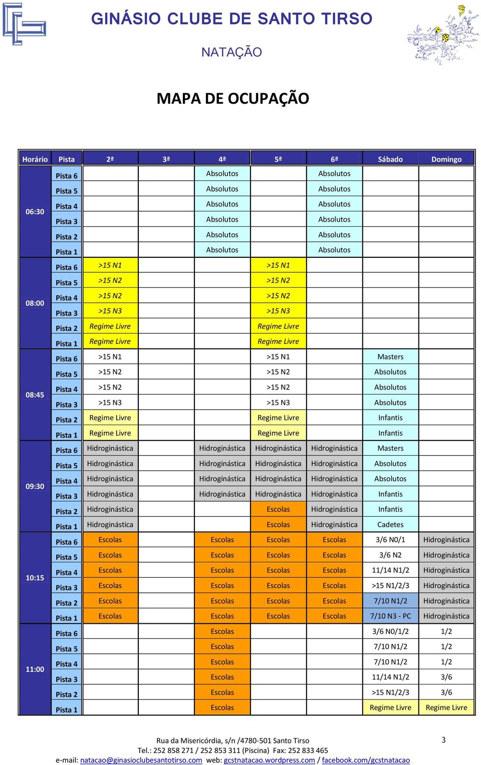 Livre Pista 1 Regime Livre Regime Livre Pista 6 >15 N1 >15 N1 Masters Pista 5 >15 N2 >15 N2 Absolutos 08:45 Pista 4 >15 N2 >15 N2 Absolutos Pista 3 >15 N3 >15 N3 Absolutos Pista 2 Regime Livre Regime