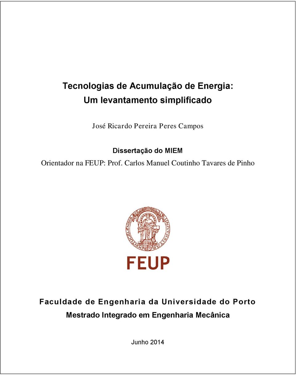 Prof. Carlos Manuel Coutinho Tavares de Pinho Faculdade de Engenharia