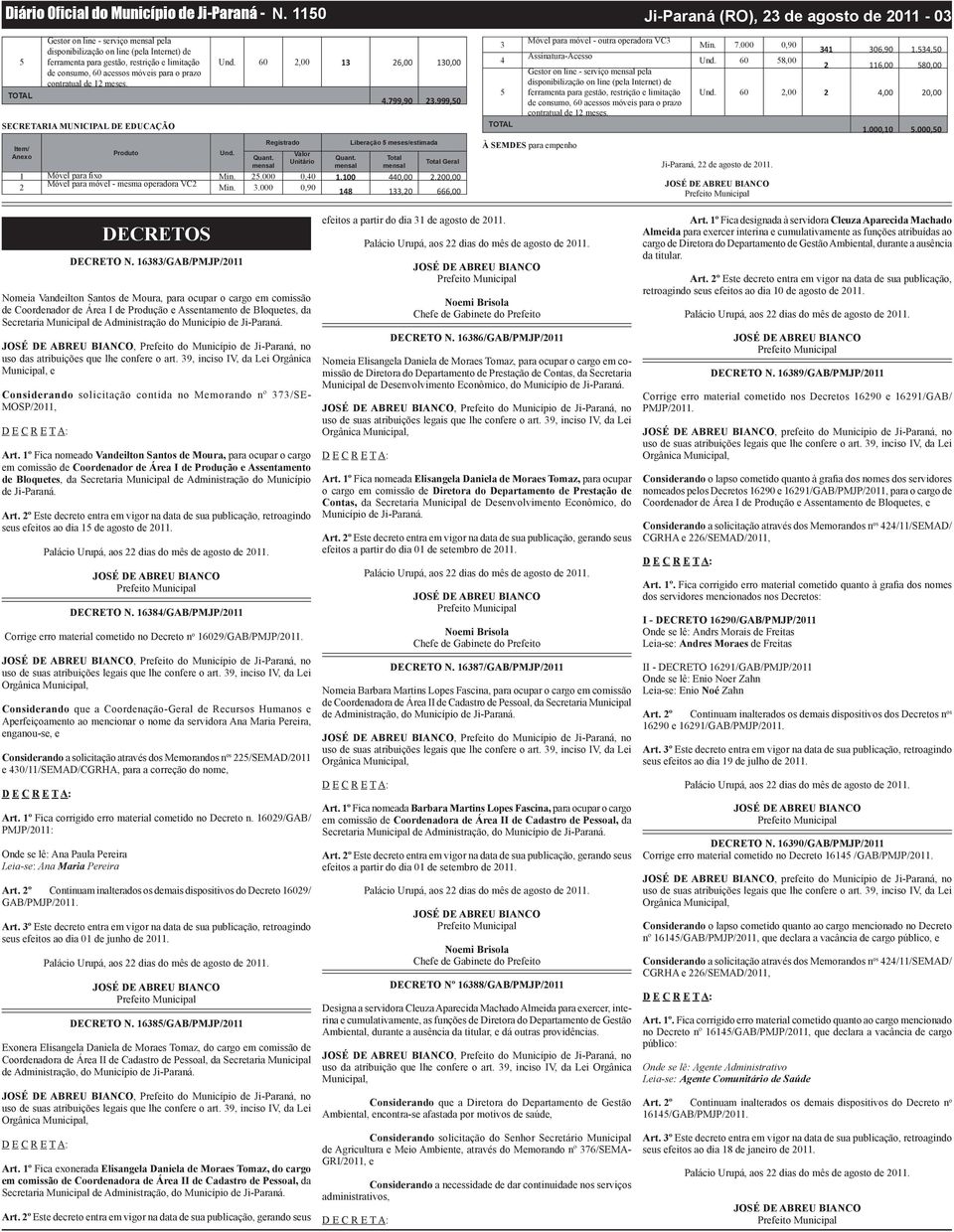 meses. SECRETARIA MUNICIPAL DE EDUCAÇÃO Item/ Anexo Produto Und. 60 2,00 13 26,00 130,00 Und. Registrado Valor Unitário 4.799,90 23.999,50 Liberação 5 meses/estimada Quant.