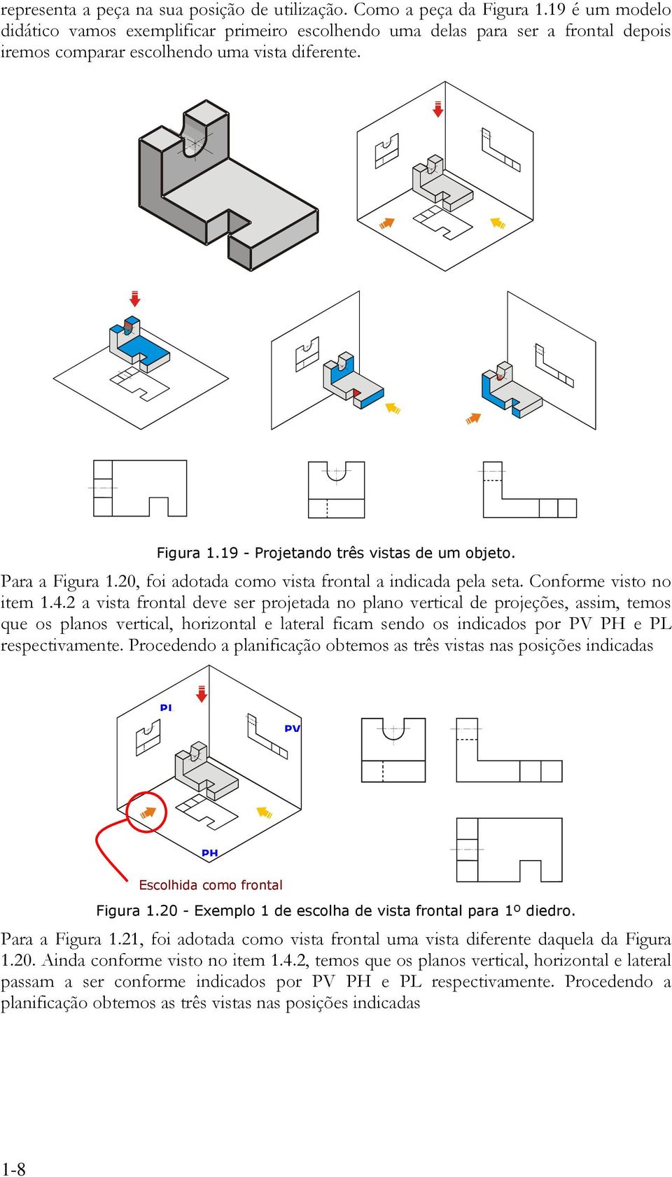 Para a Figura 1.20, foi adotada como vista frontal a indicada pela seta. Conforme visto no item 1.4.