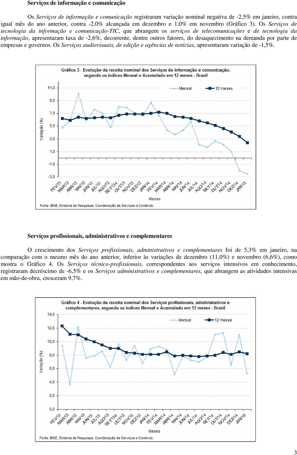 Os Serviços de tecnologia da informação e comunicação-tic, que abrangem os serviços de telecomunicações e de tecnologia da informação, apresentaram taxa de -2,6%, decorrente, dentre outros fatores,