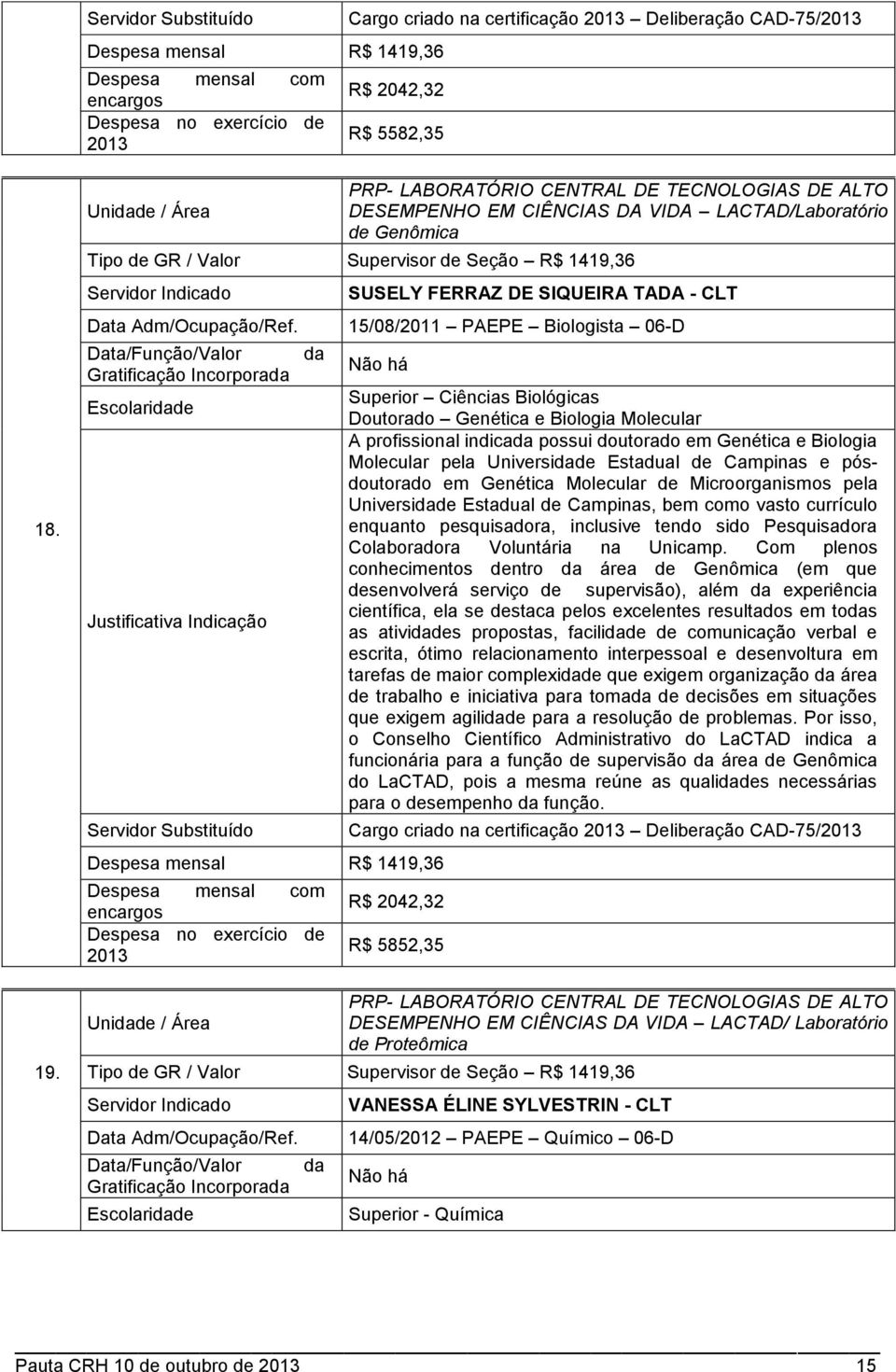 Data Adm/Ocupação/Ref.