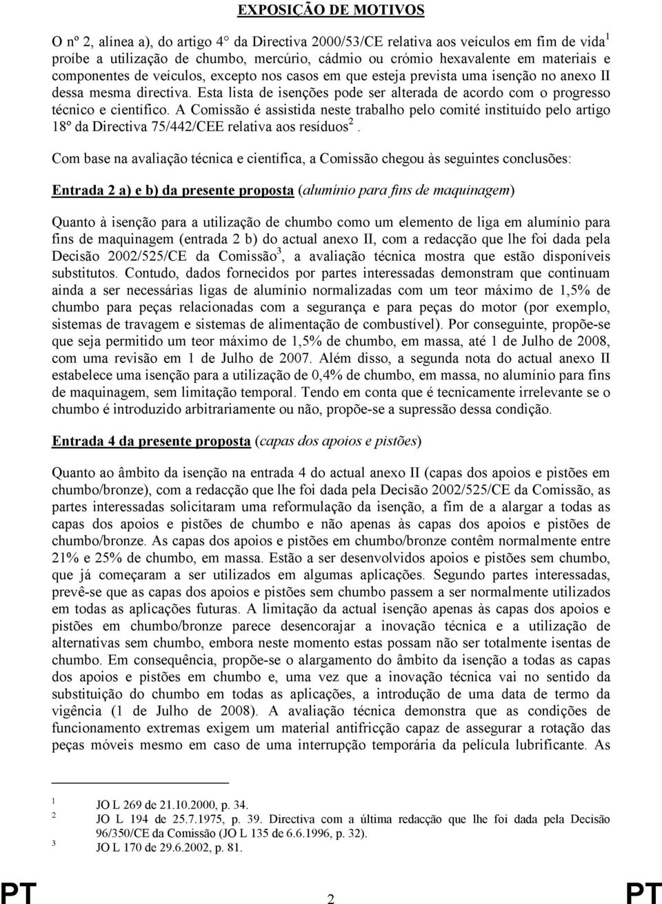 Esta lista de isenções pode ser alterada de acordo com o progresso técnico e científico.