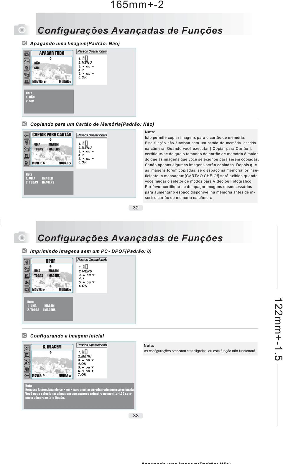 OK : Isto permite copiar imagens para o cartão de memória. Esta função não funciona sem um cartão de memória inserido na câmera.