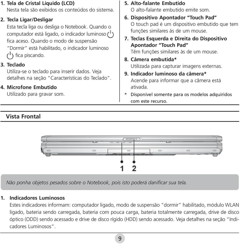 Teclado Utiliza-se o teclado para inserir dados. Veja detalhes na seção Características do Teclado. 4. Microfone Embutido Utilizado para gravar som. 5.