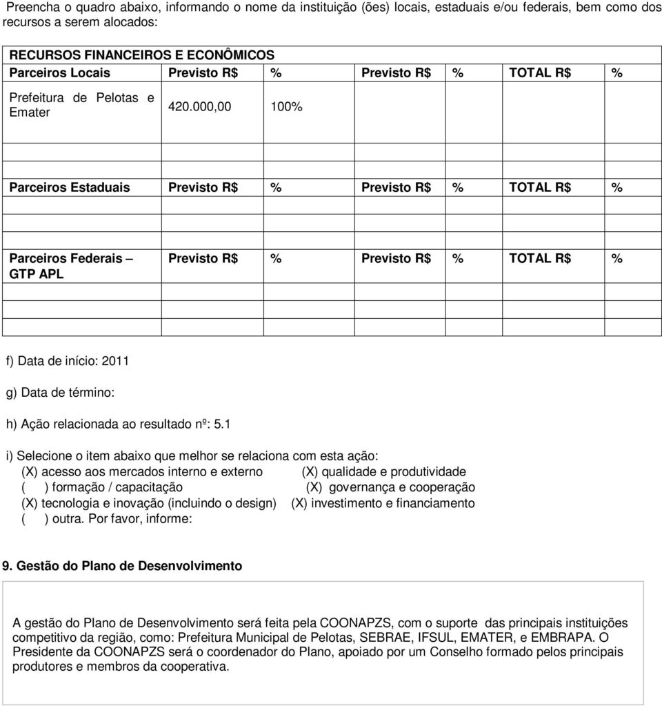 1 (X) acesso aos mercados interno e externo (X) qualidade e produtividade ( ) formação / capacitação (X) governança e cooperação (X) tecnologia e inovação (incluindo o design) (X) investimento e