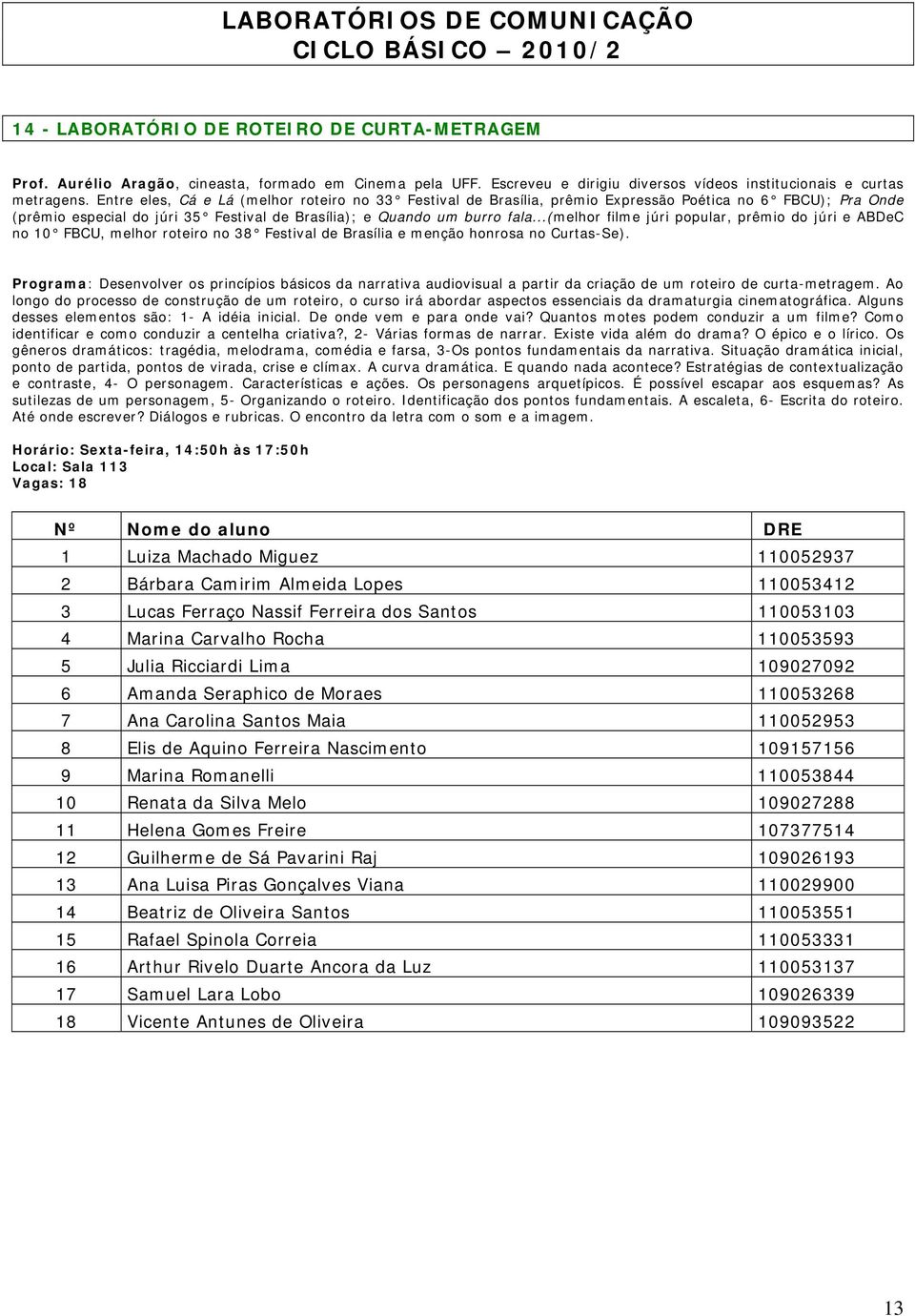 ..(melhor filme júri popular, prêmio do júri e ABDeC no 10 FBCU, melhor roteiro no 38 Festival de Brasília e menção honrosa no Curtas-Se).