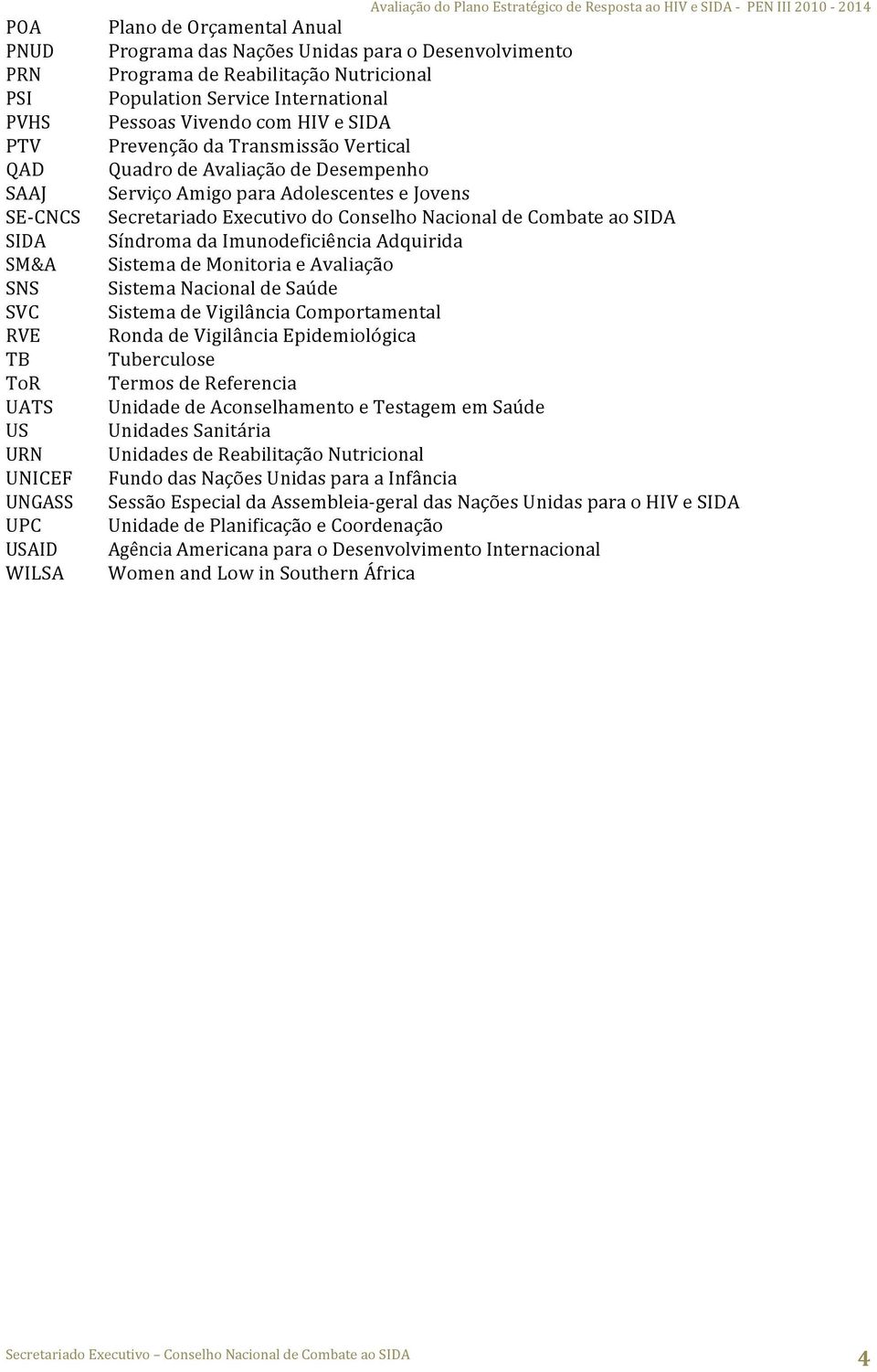 Vertical Quadro de Avaliação de Desempenho Serviço Amigo para Adolescentes e Jovens Secretariado Executivo do Conselho Nacional de Combate ao SIDA Síndroma da Imunodeficiência Adquirida Sistema de