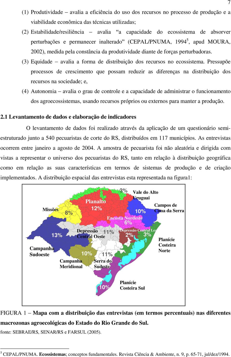 (3) Equidade avalia a forma de distribuição dos recursos no ecossistema.