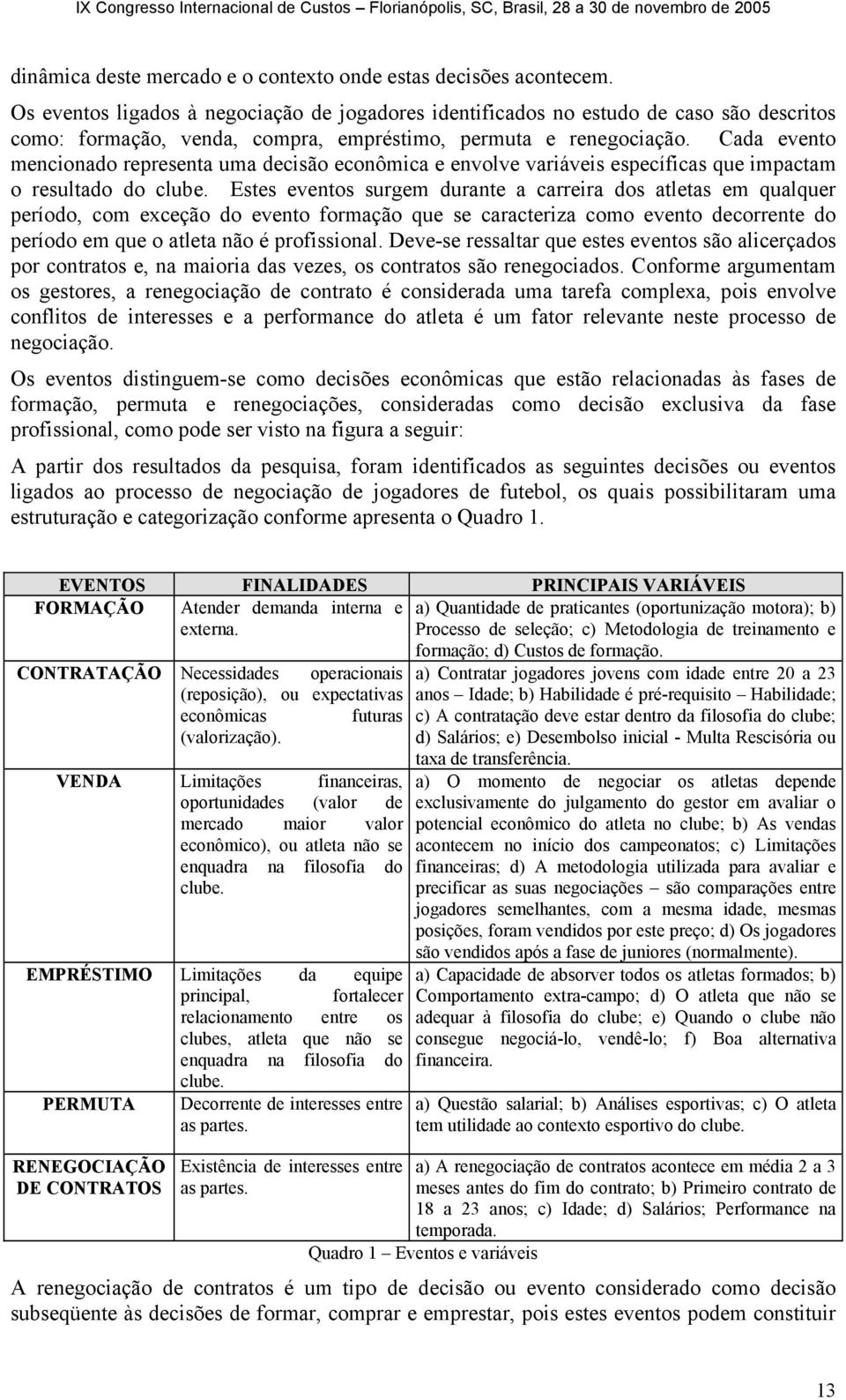 Cada evento mencionado representa uma decisão econômica e envolve variáveis específicas que impactam o resultado do clube.