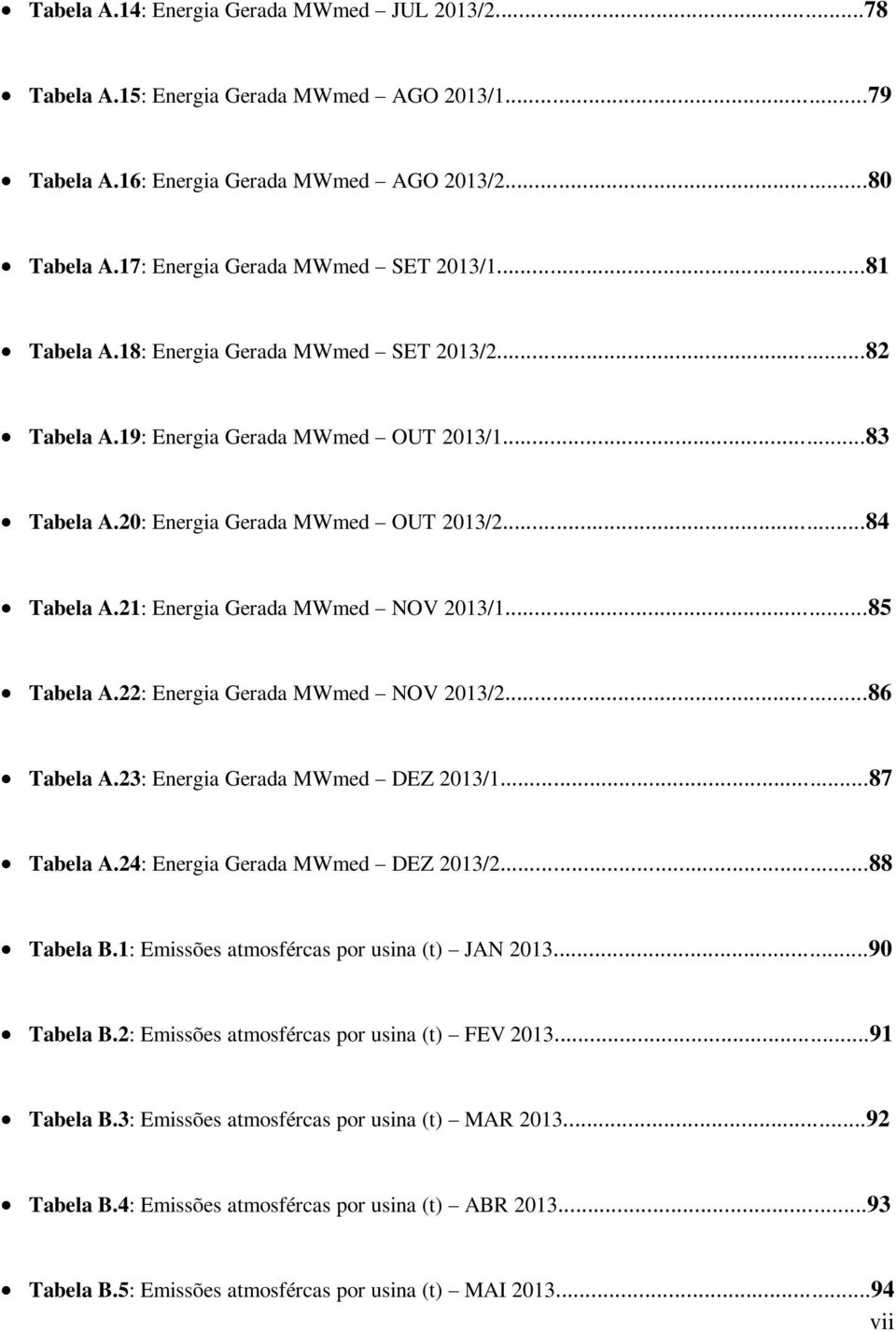 ..85 Tabela A.22: Energia Gerada MWmed NOV 2013/2...86 Tabela A.23: Energia Gerada MWmed DEZ 2013/1...87 Tabela A.24: Energia Gerada MWmed DEZ 2013/2...88 Tabela B.