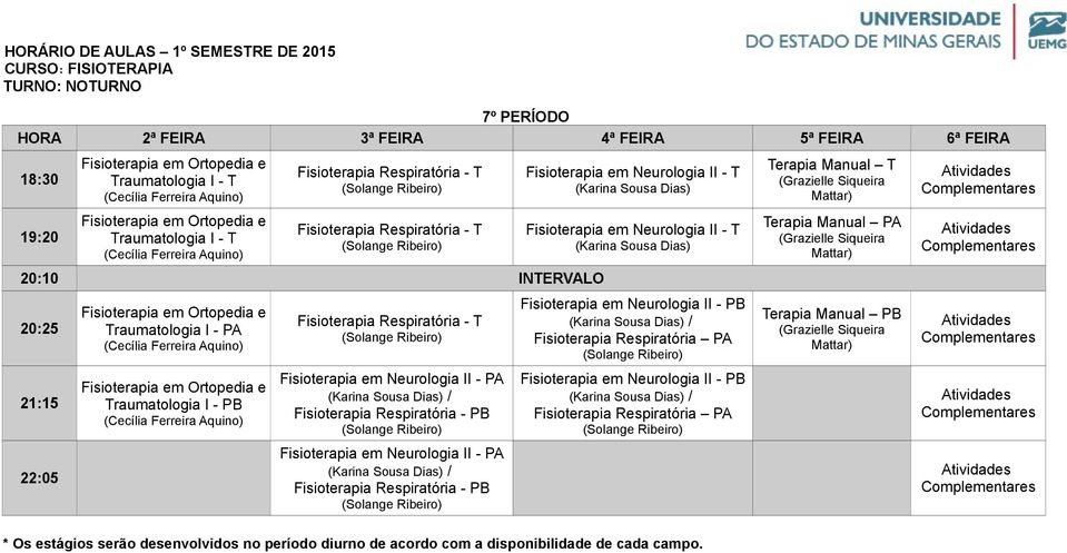 em Neurologia II - T (Karina Sousa Dias) Fisioterapia em Neurologia II - PB Fisioterapia Respiratória PA Fisioterapia em Neurologia II - PB Fisioterapia