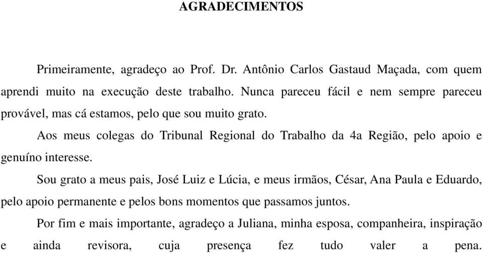 Aos meus colegas do Tribunal Regional do Trabalho da 4a Região, pelo apoio e genuíno interesse.