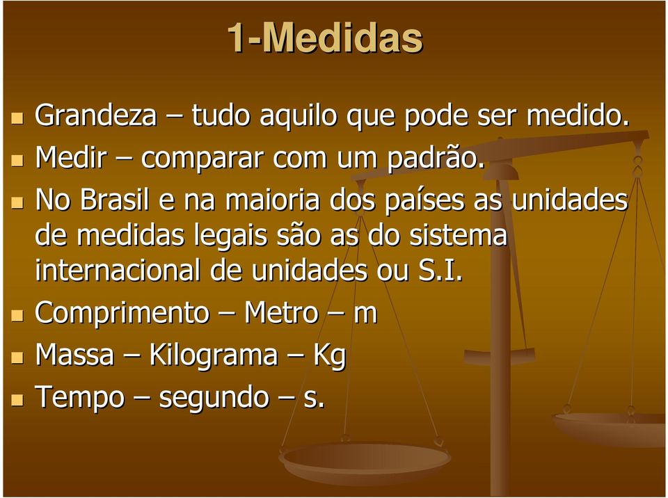 No Brasil e na maioria dos países as unidades de medidas legais
