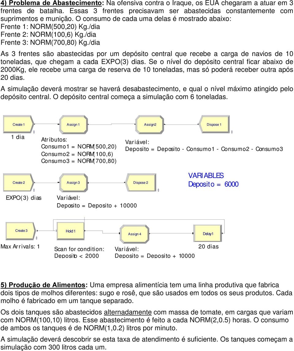 /dia As 3 frentes são abastecidas por um depósito central que recebe a carga de navios de 1 toneladas, que chegam a cada EXPO(3) dias.