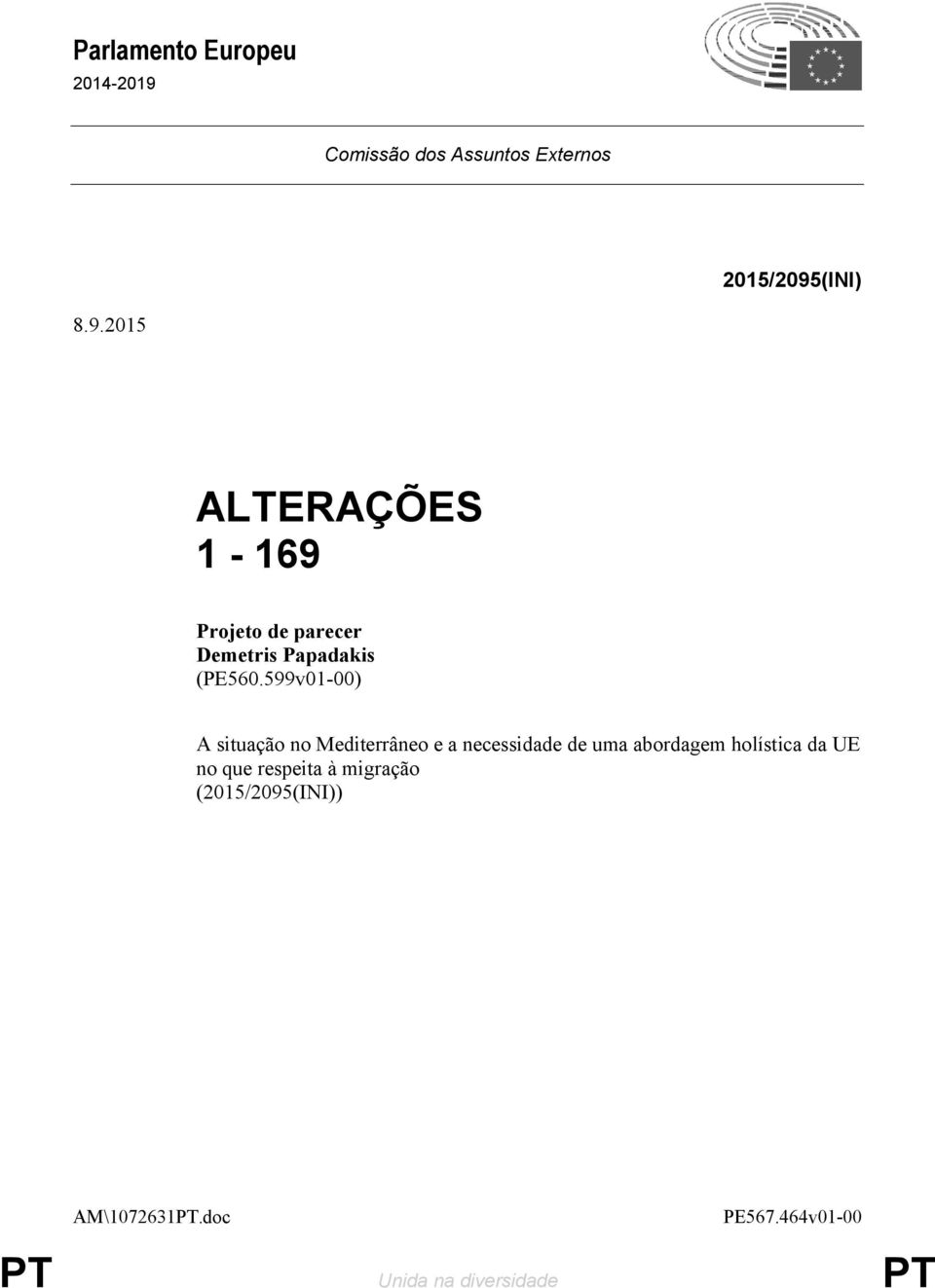 599v01-00) A situação no Mediterrâneo e a necessidade de uma abordagem