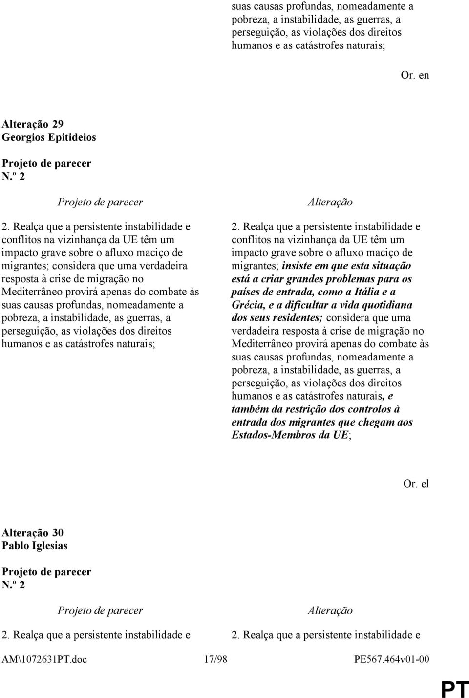 Mediterrâneo provirá apenas do combate às suas causas profundas, nomeadamente a pobreza, a instabilidade, as guerras, a perseguição, as violações dos direitos humanos e as catástrofes naturais; 2.