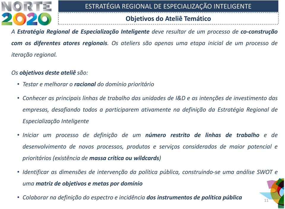 Os objetivos deste ateliê são: Testar e melhorar o racional do domínio prioritário Conhecer as principais linhas de trabalho das unidades de I&D e as intenções de investimento das empresas,