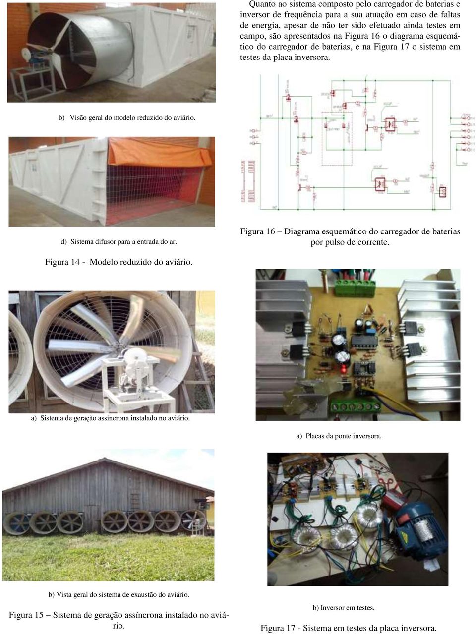 d) Sistema difusor para a entrada do ar. Figura 16 Diagrama esquemático do carregador de baterias por pulso de corrente. Figura 14 - Modelo reduzido do aviário.