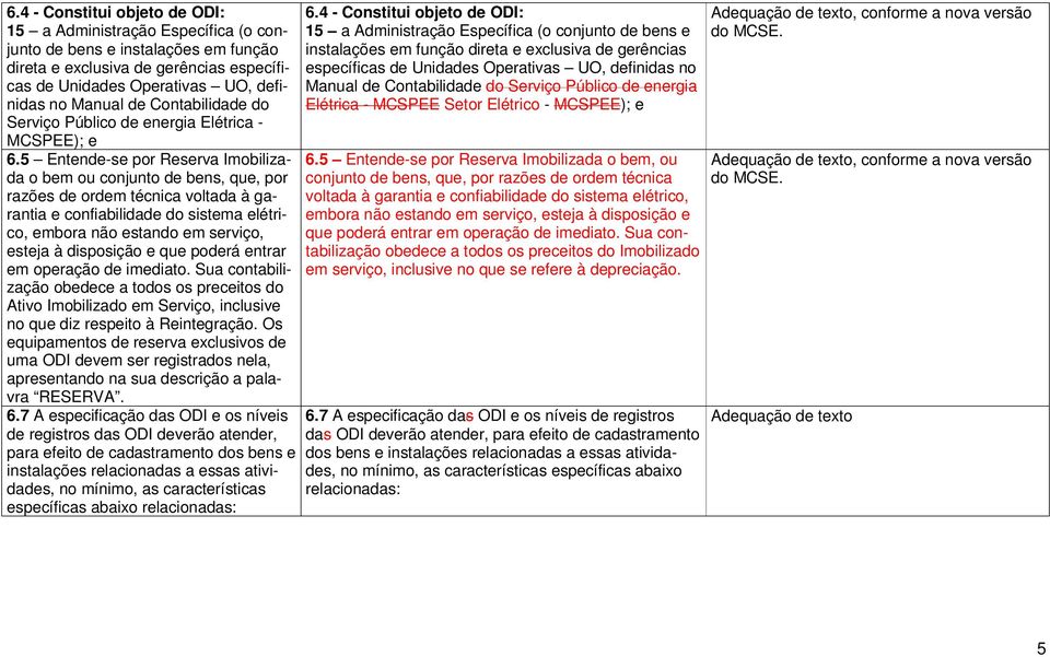 5 Entende-se por Reserva Imobilizada o bem ou conjunto de bens, que, por razões de ordem técnica voltada à garantia e confiabilidade do sistema elétrico, embora não estando em serviço, esteja à