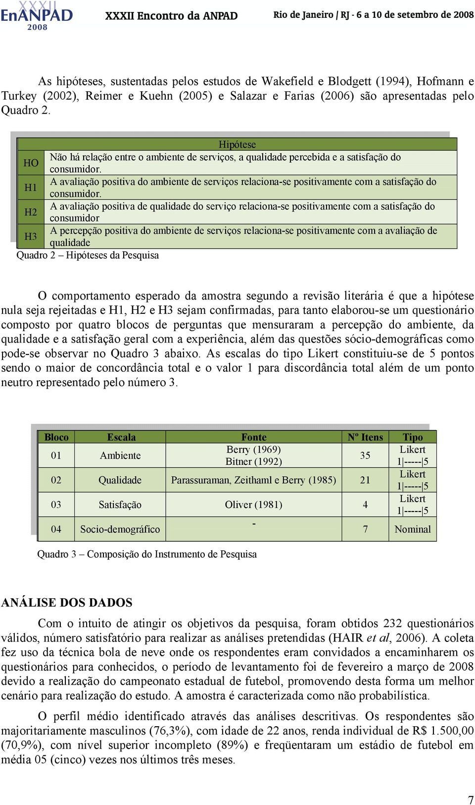 H1 A avaliação positiva do ambiente de serviços relaciona-se positivamente com a satisfação do consumidor.