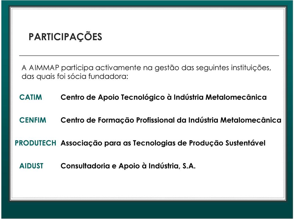 CENFIM Centro de Formação Profissional da Indústria Metalomecânica PRODUTECH Associação