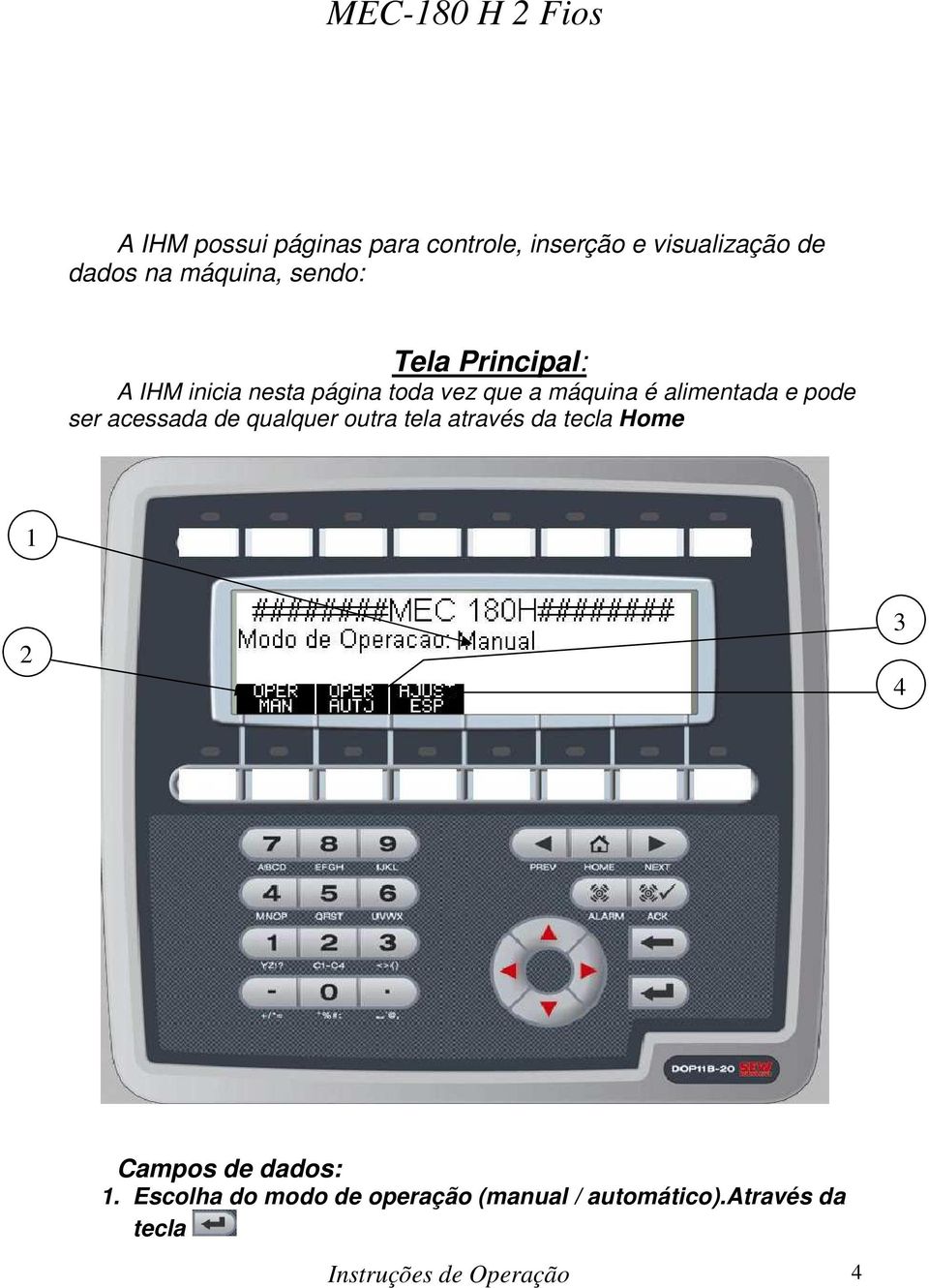 ser acessada de qualquer outra tela através da tecla Home 1 2 3 4 Campos de dados: 1.