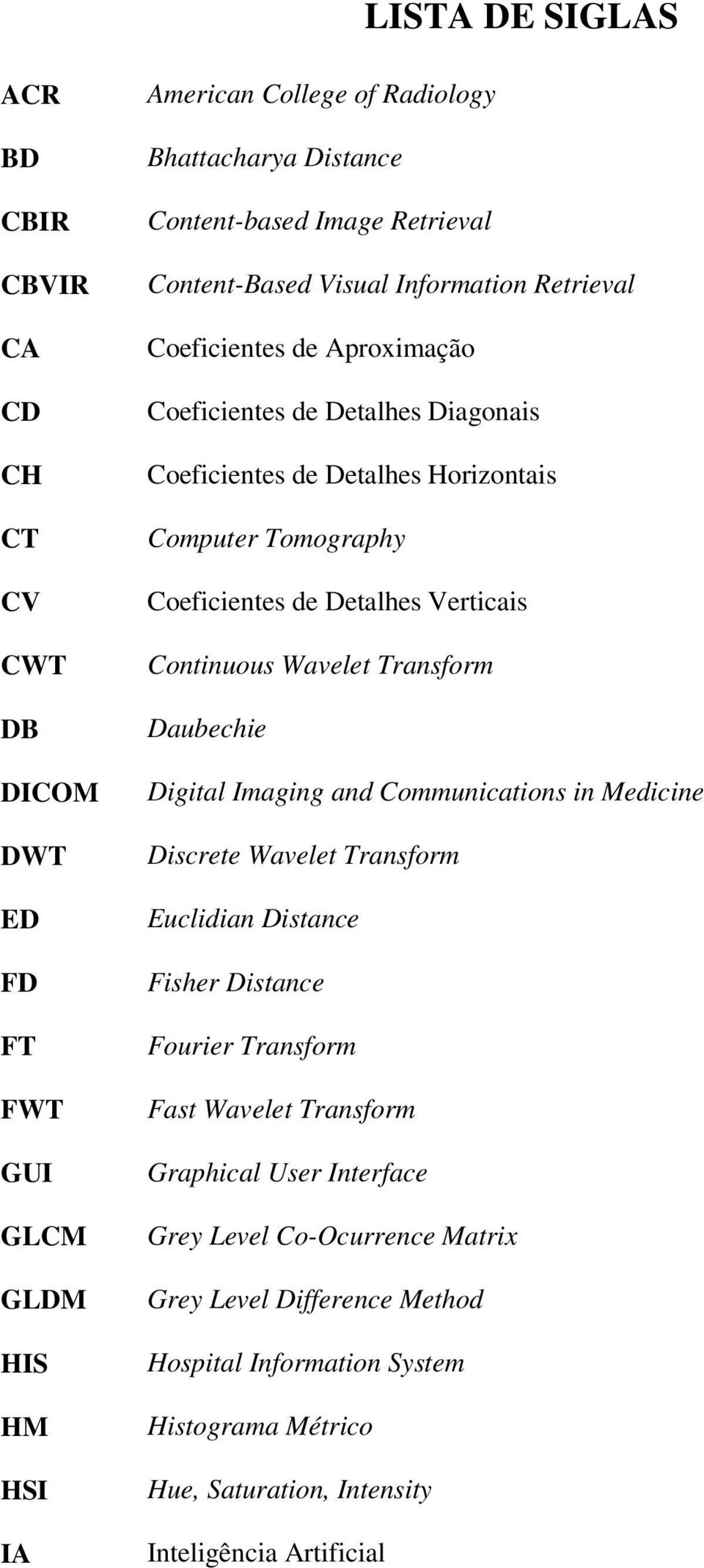 Verticais Continuous Wavelet Transform Daubechie Digital Imaging and Communications in Medicine Discrete Wavelet Transform Euclidian Distance Fisher Distance Fourier Transform Fast Wavelet